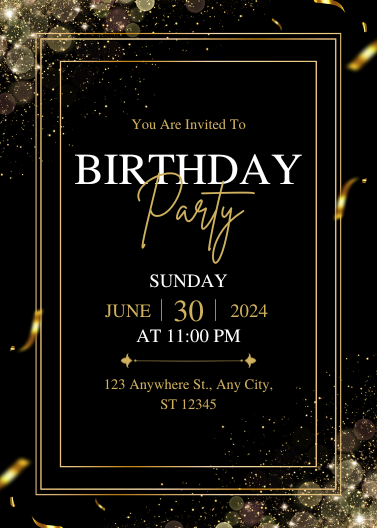 Classy Black and Gold Birthday Party Invitation Template