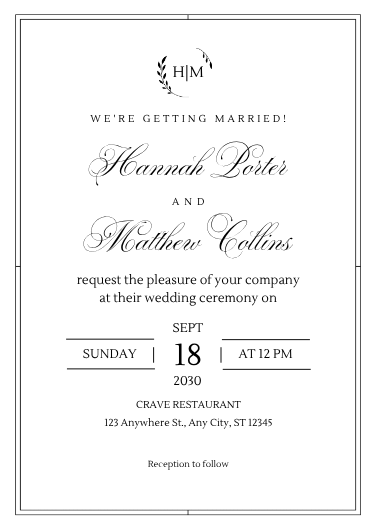 Classic Black and White Elegant Wedding Invitation