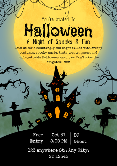 Yellow & Black Spooky Halloween Party Invitation