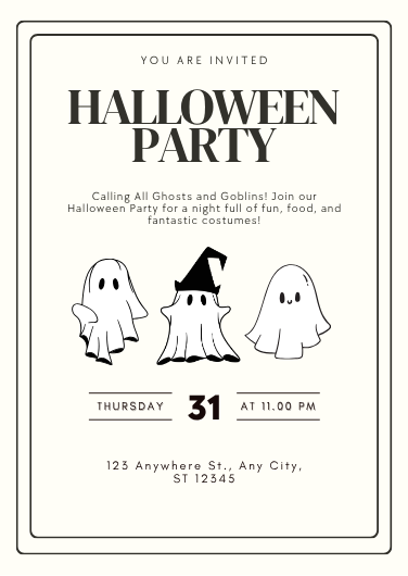 Black and White Simple Halloween Party Invitation Template