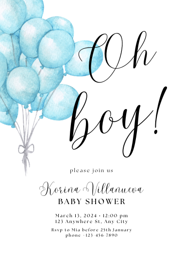 Blue Cute Oh Boy Baby Shower Invitation Template