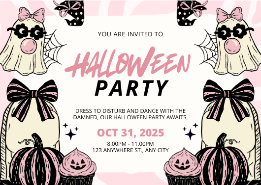 Cute Pink and Black Aesthetic Halloween Party Invitation