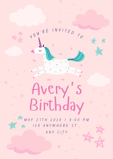 Pink Unicorn Birthday Invitation Template