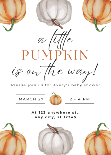 Little Pumpkin Is On The Way Baby Shower Invitation