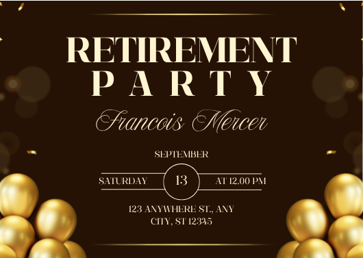 Gold and Brown Elegant Retirement Party Invitation