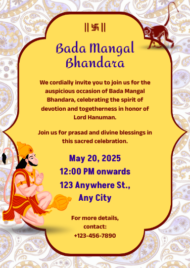 Yellow Traditional Bada Mangal Bhandara Invitation Template