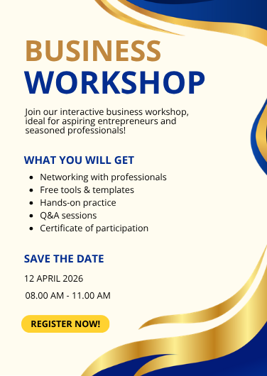Modern Blue and Gold Business Workshop Invitation Template