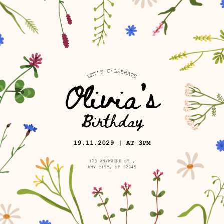 Editable Watercolor Floral Birthday Invitation Template