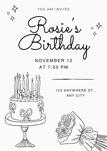Black & White Vintage Doodle Birthday Invitation Template