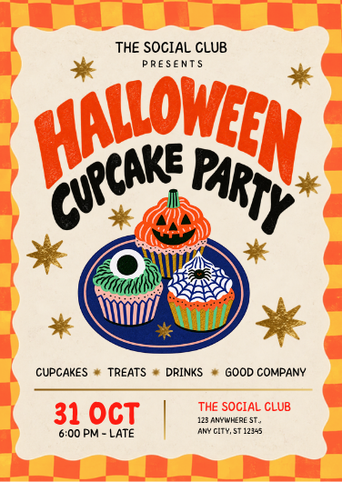 Editable Retro Halloween Cupcake Party Invitation Design