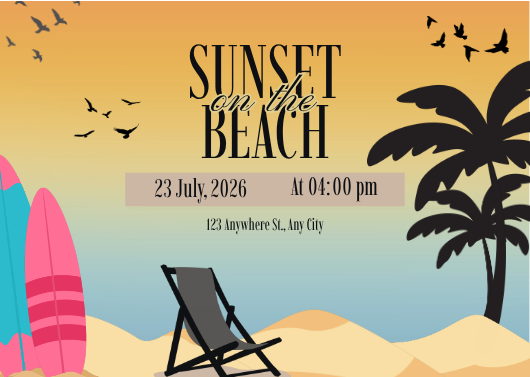 Custom Orange & Pink Sunset Beach Party Invitation