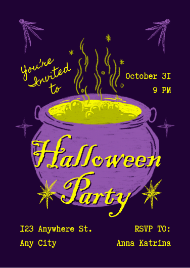 Purple and Yellow Illustrated Halloween Party Invitation