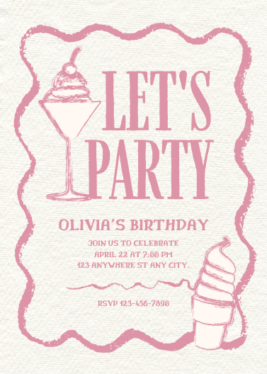 Vintage Pink Ice Cream Birthday Party Invite Template