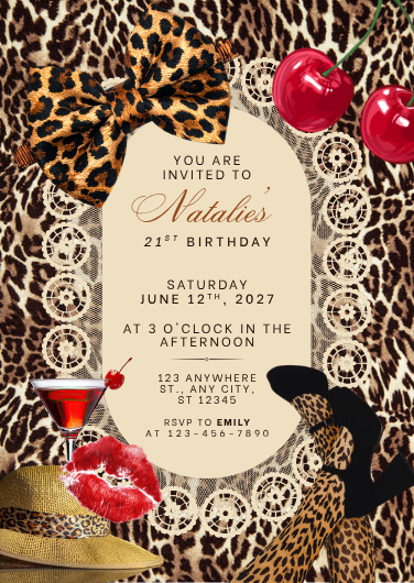 Coquette Cheetah Print Birthday Invitation Template
