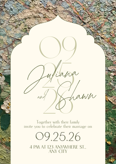 Customizable Green and Beige Art Wedding Invitation