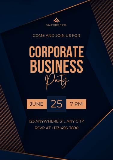 Dark Blue and Orange Corporate Event Invitation Design