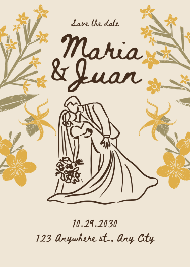 Hand-Illustrated Vintage Floral Save the Date Invitation