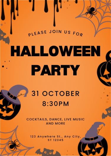 Cute Orange Halloween Party Invitation Template