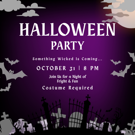 Purple and Black Illustrated Halloween Party Invitation