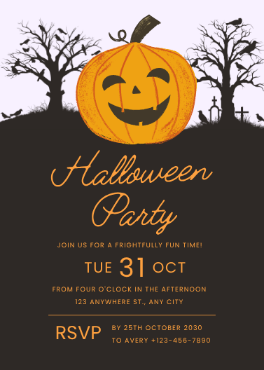 Purple and Orange Pumpkin Halloween Party Invitation