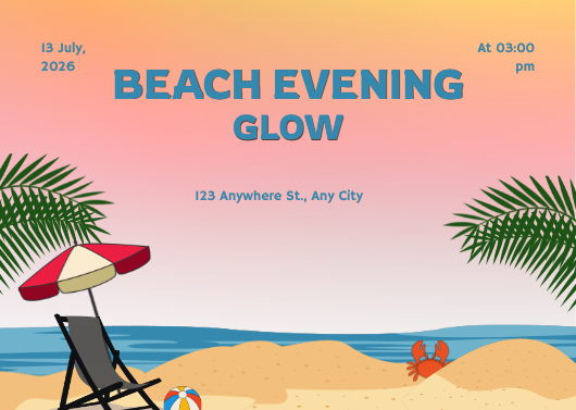 Pink & Blue Beach Evening Glow Invitation Template