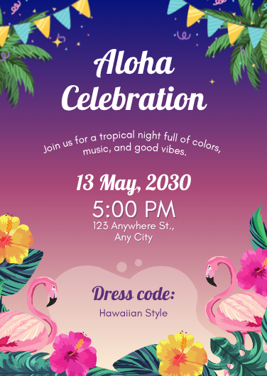 Purple and Pink Tropical Aloha Party Invitation Template