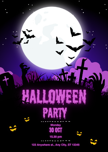 Black and Purple Modern Halloween Party Invitation