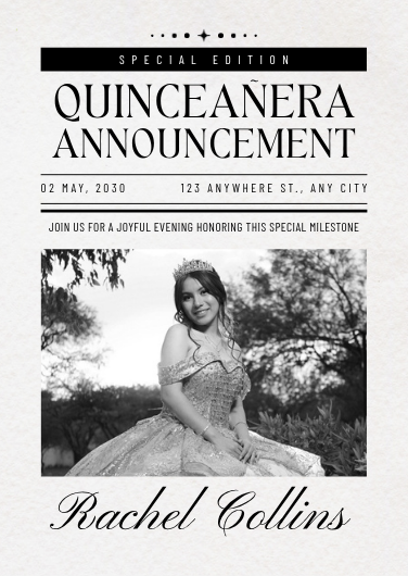 Minimalist Newspaper Quinceañera Invitation Template
