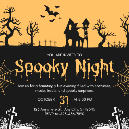 Black and Orange Spooky Night Halloween Invitation
