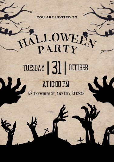 Black and Beige Vintage Halloween Party Invitation Template
