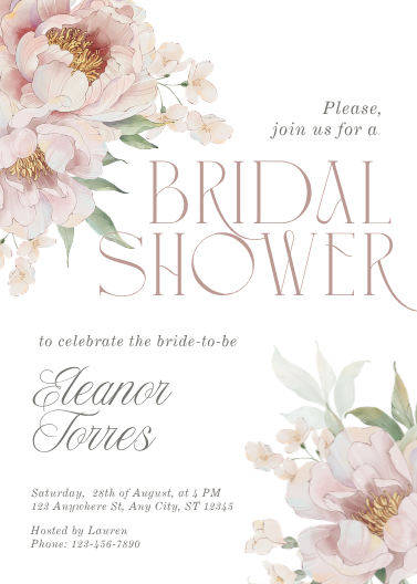 White and Pink Elegant Floral Bridal Shower Invitation
