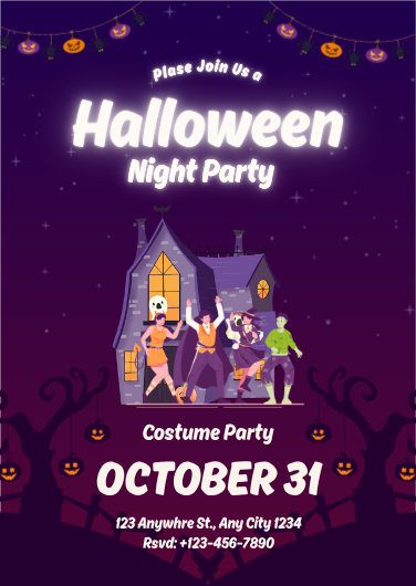 Purple and Orange Halloween Costume Party Invitation