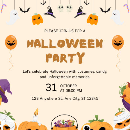 Orange and Black Playful Halloween Party Invitation