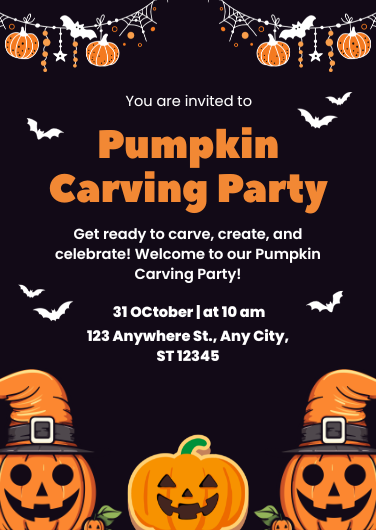 Orange and Black Pumpkin Carving Party Invitation