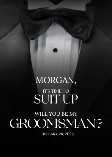 Black Minimalist Tuxedo Groomsmen Invitation Template