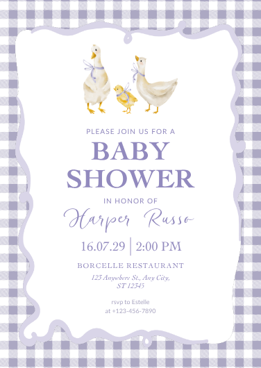 Cute Purple Watercolor Baby Shower Invitation Template