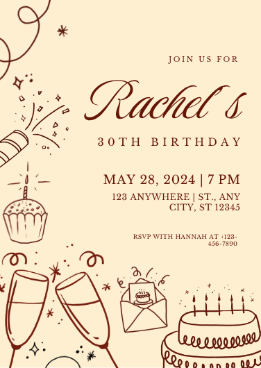 Beige and Brown Minimalist Birthday Party Invitation