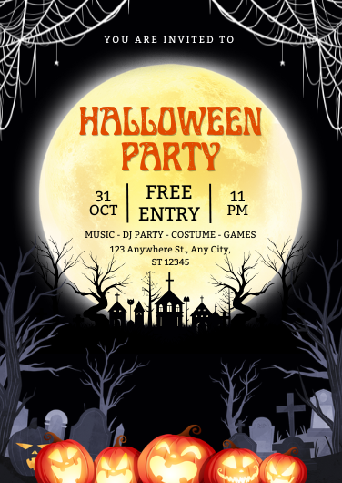 Yellow and Black Spooky Halloween Party Invitation