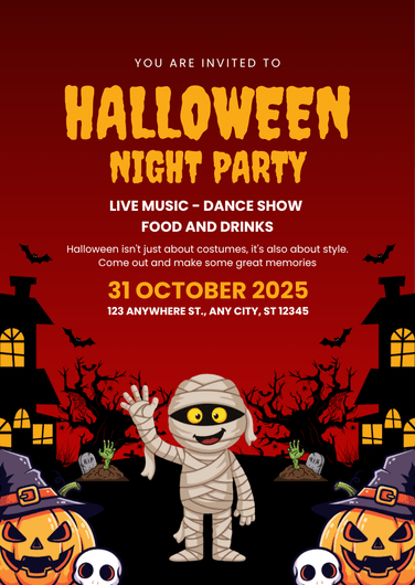 Spooky Mummy Halloween Night Party Invitation Template