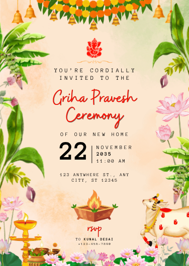 Traditional Griha Pravesh Ceremony Invitation Template