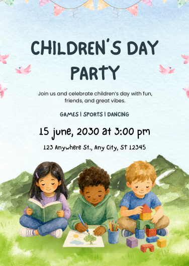Green and Blue Illustrated Children's Party Invitation