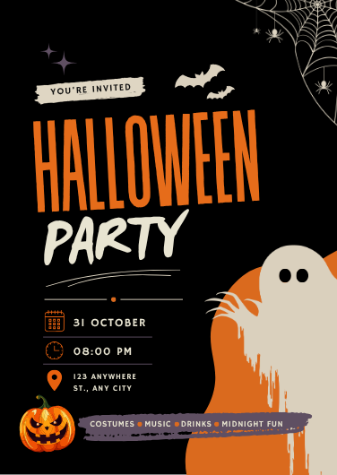 Orange and Black Halloween Party Invitation Design