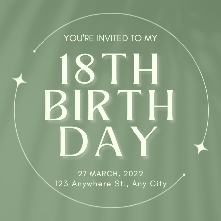 Green and Cream Minimalist 18th Birthday Invitation