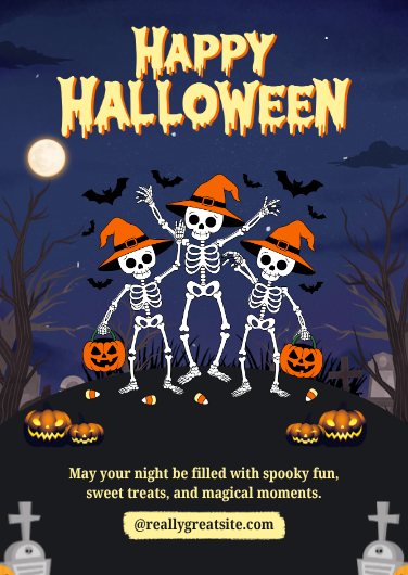 Spooky Navy Halloween Invitation with Dancing Skeletons