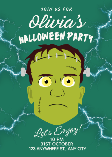 Green Illustrated Monster Halloween Party Invitation