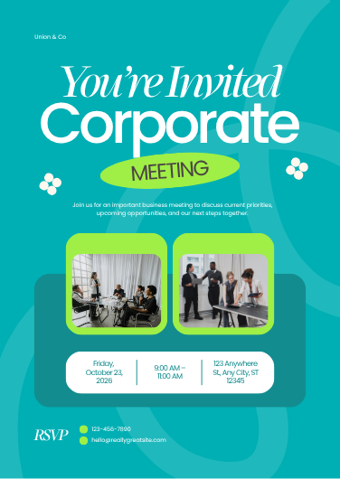 Modern Teal Corporate Meeting Invitation Design