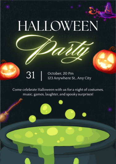 Black and Neon Yellow Halloween Party Invitation Template