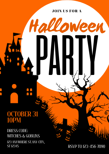 Black and Orange Spooky Halloween Party Invitation Template