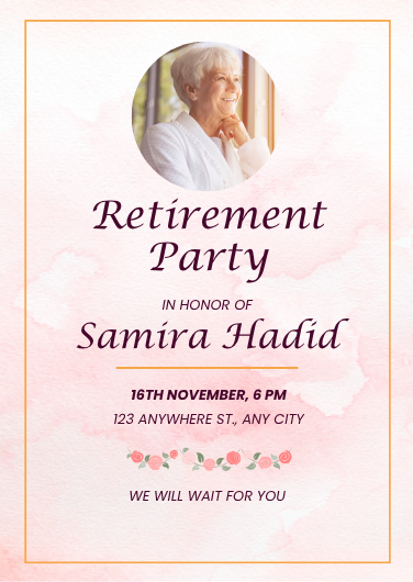 Elegant Pastel Pink Watercolor Retirement Invitation