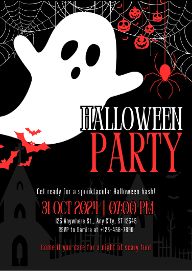 Modern Black and Red Spooky Halloween Party Invitation